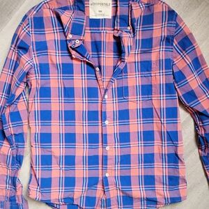 Aeropostale Men's Casual Blue and Pink Checkered Shirt